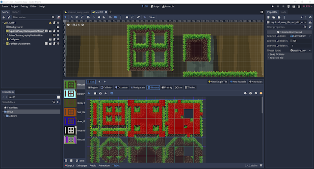 Godot's tileset editor, with the bitmask-editor tab open.