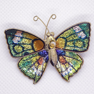 Silver green 60s butterfly brooch