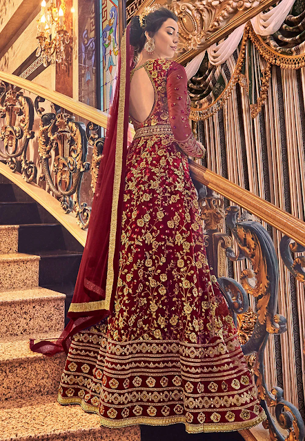 Embroidered Net Abaya Style Suit in Maroon - https://punjabidressdesigns.blogspot.com/