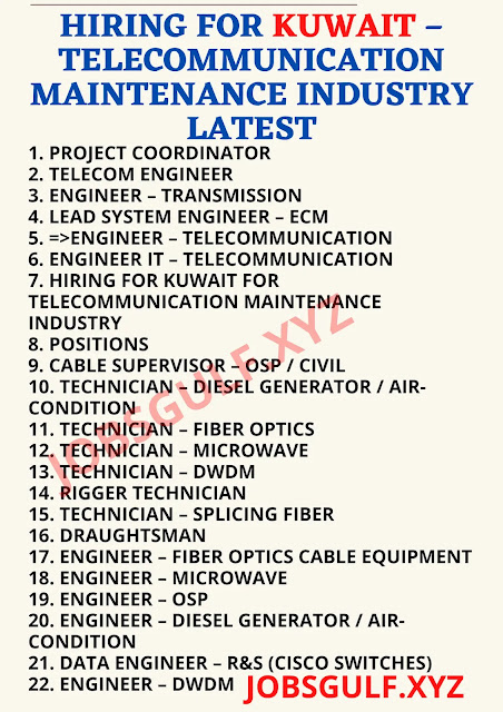 HIRING FOR KUWAIT – TELECOMMUNICATION MAINTENANCE INDUSTRY LATEST