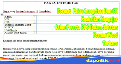 Format Pakta Integritas Dan SK Keaktifan Mengajar Calon Peserta PPG Dalam Jabatan Format Word Terbaru