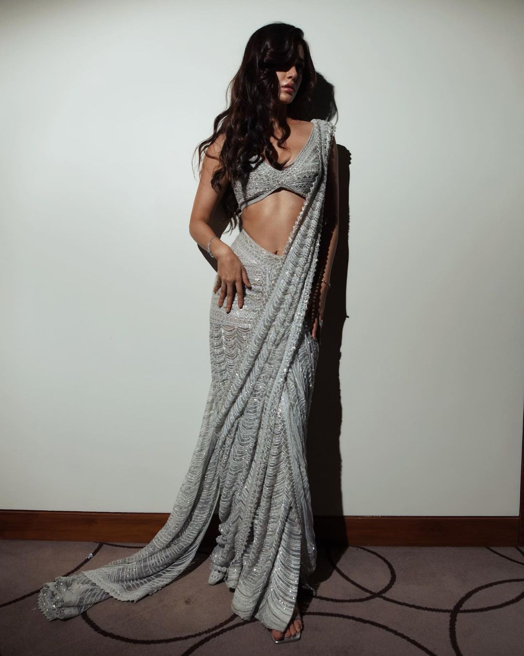 Disha Patani Drapes Herself in Elegance: A Silver Symphony