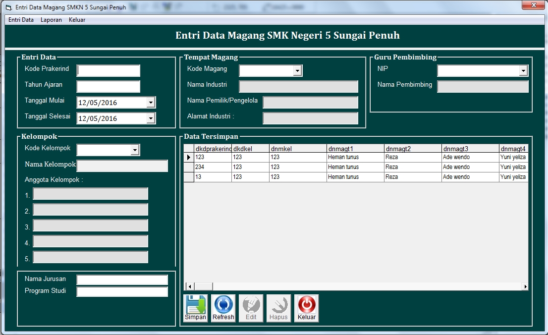 Pengolahan Data Siswa Magang (SMK) dengan VB6