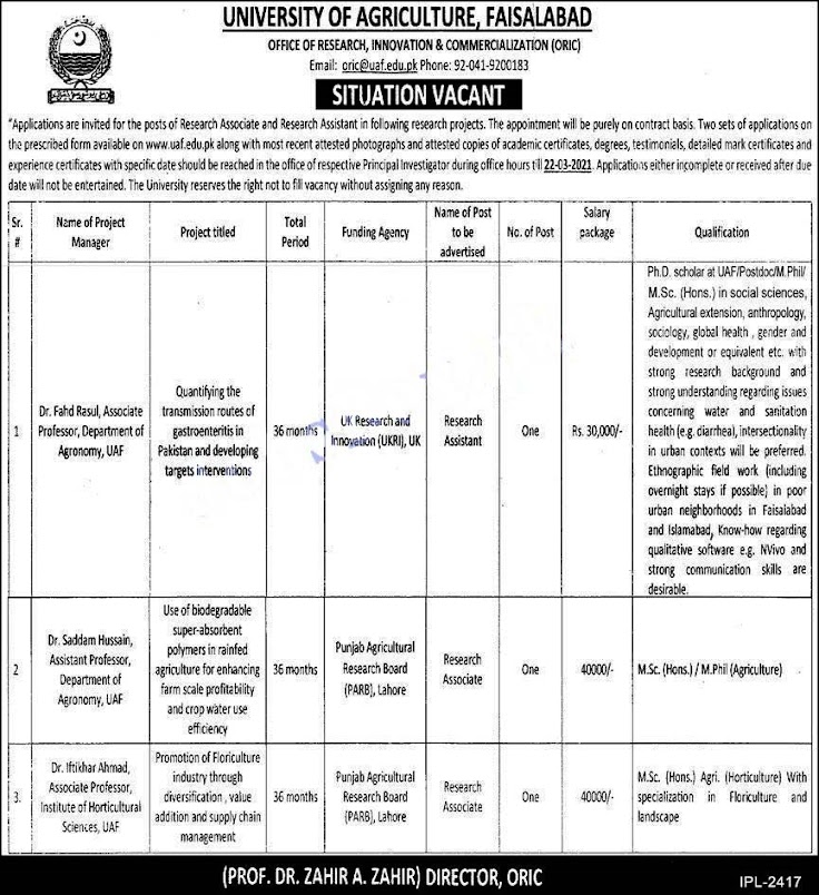 Faisalabad Agriculture University Jobs 2022 - UAF Jobs 2022