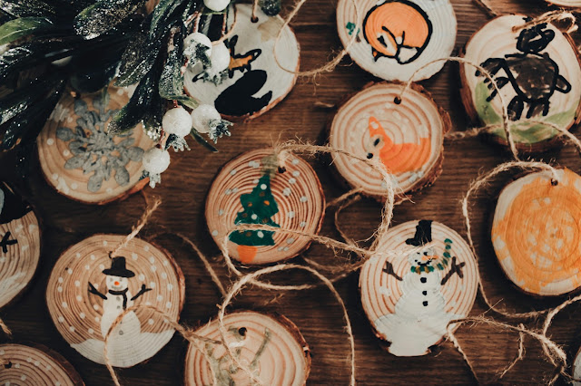Decorated wooden Christmas decorations
