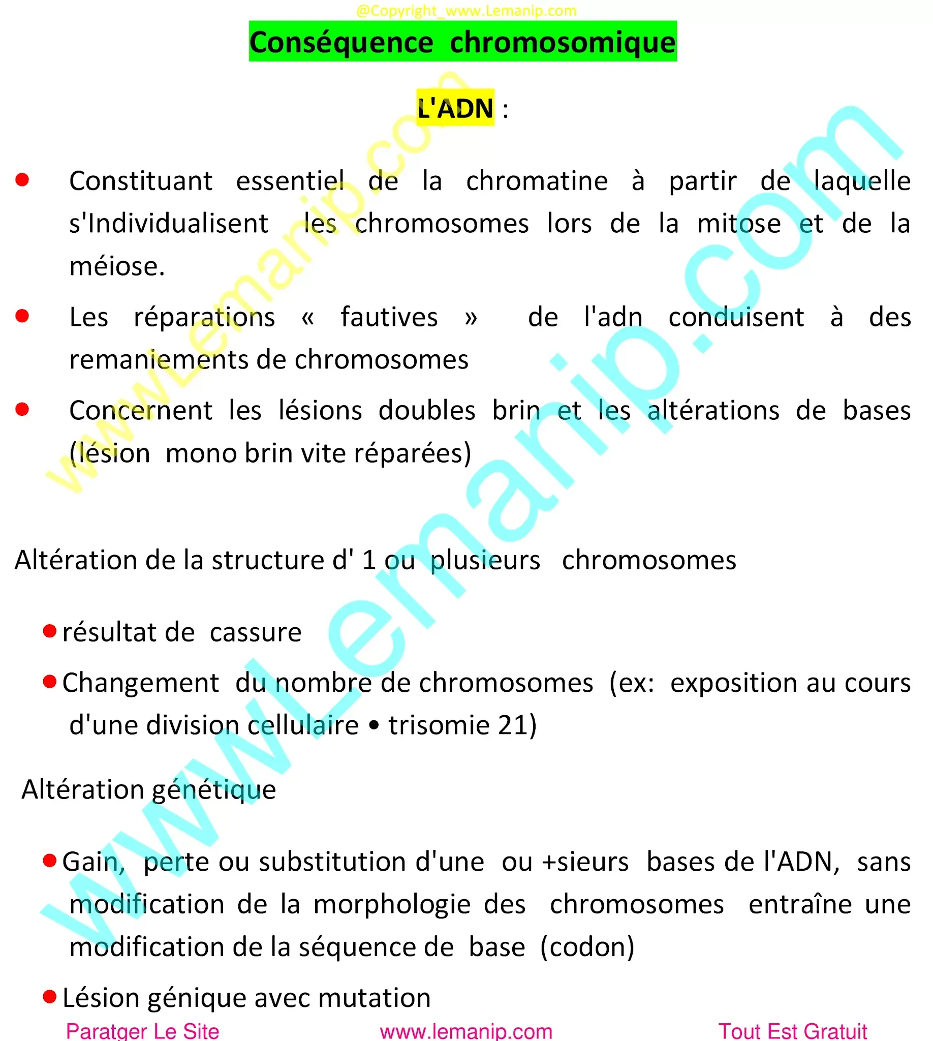 Conséquence chromosomique