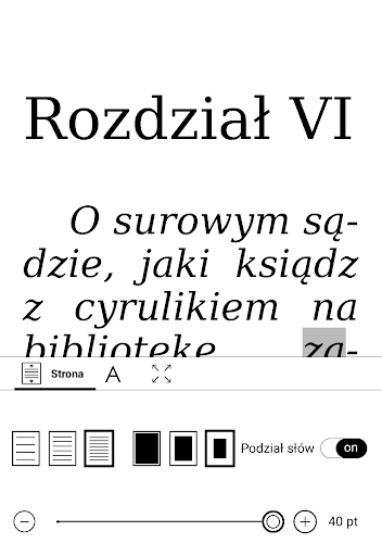 PocketBook InkPad Lite z ustawionym największym rozmiarem czcionki (40 pt)