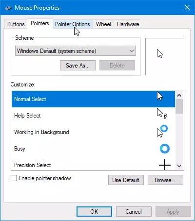 pointer options