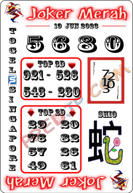 Prediksi Joker Merah Sgp Paling Jitu Senin 19-06-2023