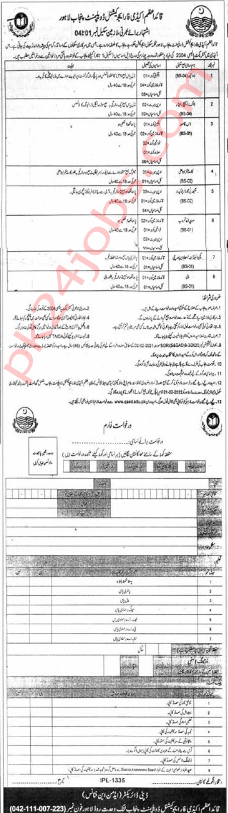 Quaid-E-Azam Academy Jobs 2022 – Today Jobs 2022