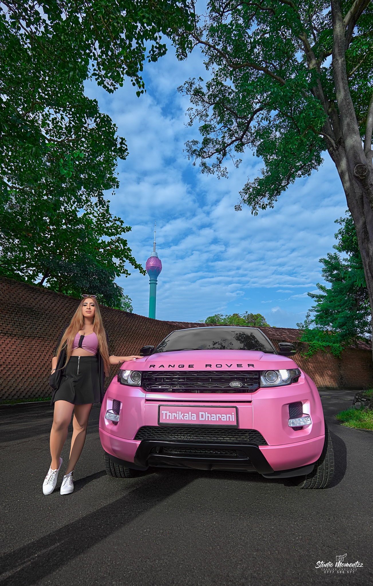 Thrikala Dharani with Her  Pink Range Rover