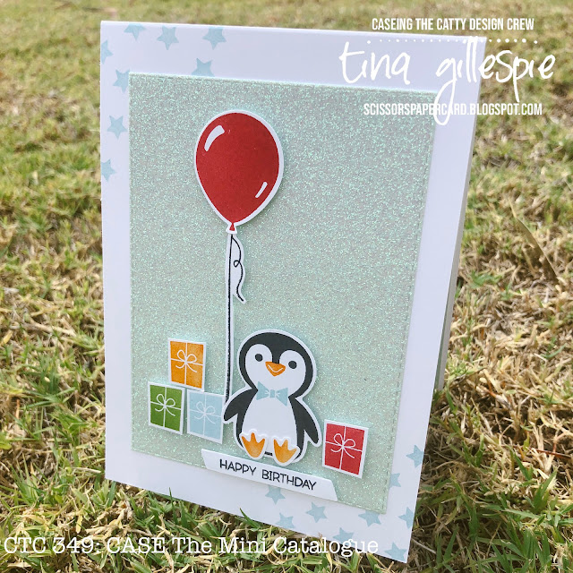 scissorspapercard, Stampin' Up!, CASEing The Catty, Penguin Place Bundle, Peach Dies, Stitched Rectangle Dies, Supple Shimmer Paper