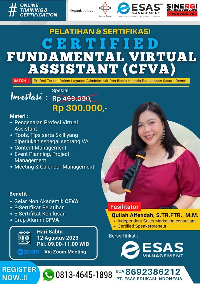 WA.0813-4645-1898 | Certified Fundamental Virtual Assistant (CFVA) 12 Agustus 2023