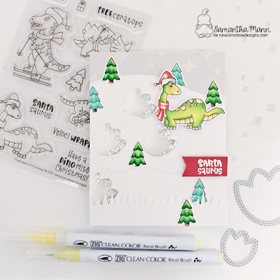 Santa-Saurus Card by Samantha Mann for Heffy Doodle and Newton's Nook Designs Collaboration, Cards Christmas, Dinosaur, Die cutting, #heffydoodle #diecutting #newtonsnook #newtonsnookdesigns #christmas #dinosaur