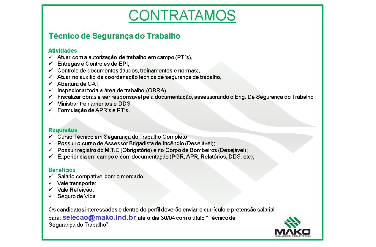 TÉCNICO(A) DE SEGURANÇA DO TRABALHO