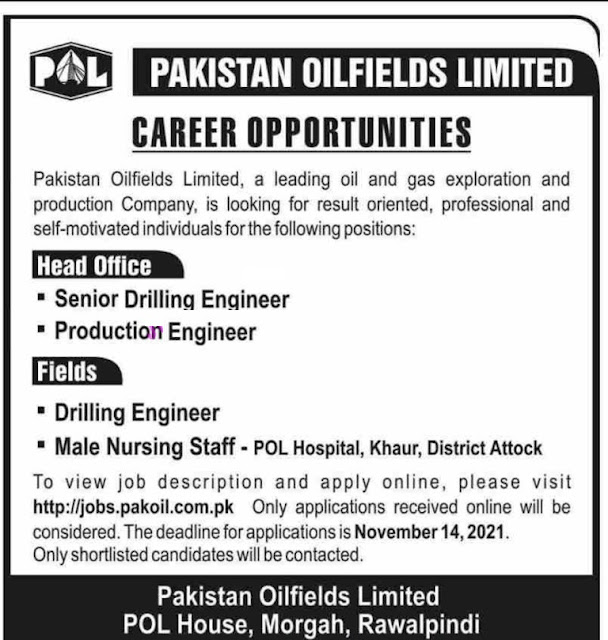 Latest jobs 2021-Pakistan Oilfields Limited jobs 2021