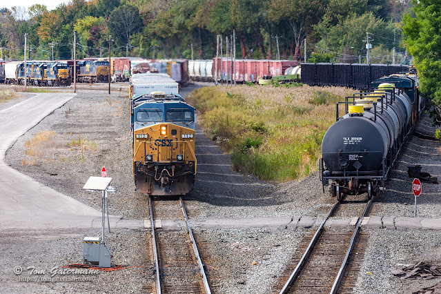 CSXT 112 and Q560 stop just shy of the service road at CP282