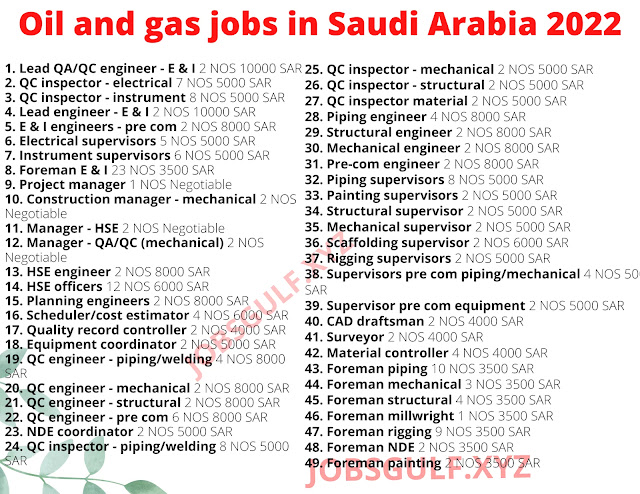 Oil and gas jobs in Saudi Arabia 2022