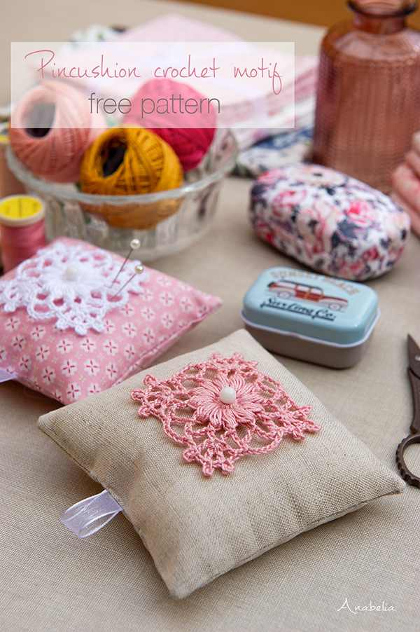 Vintage pincushion crochet motif, free pattern by Anabelia Craft Design