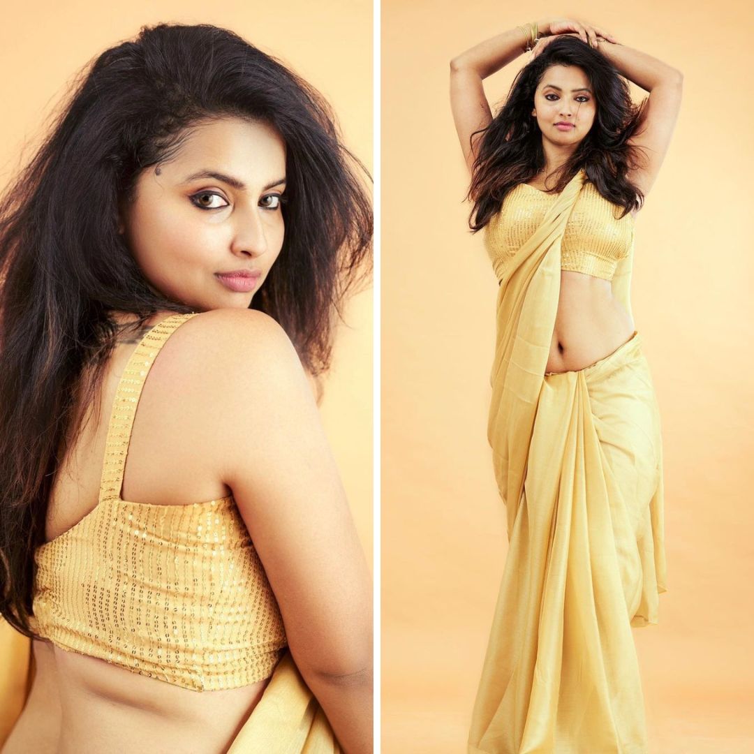 Anicka Vikramman Flaunts her Hourglass Figure In a Yellow Saree on Instagram (View Pics)