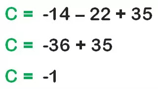 Les nombres relatifs en écriture décimale maths 4éme exercice 2   C = -14 - 22 + 35