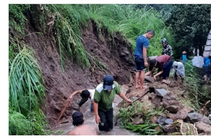 Hujan Deras  Tebing Setinggi 3 Meter Di Pacet Mojokerto Longsor