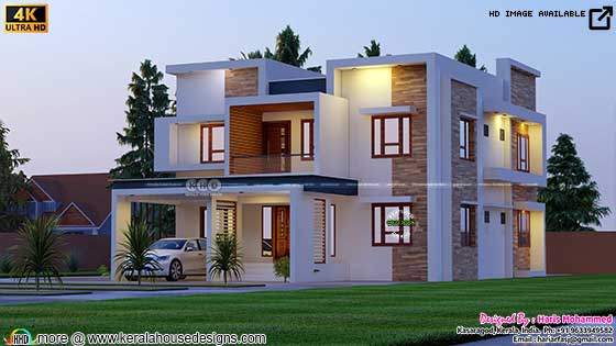 Front elevation design of a box type contemporary home