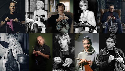Collage of famous people knitting over the last hundred years