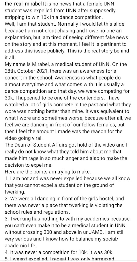 "UNN student "expelled" for twerking in bodysuit that exposed her bum bum"