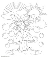 Fairy sits on a mushroom drawing