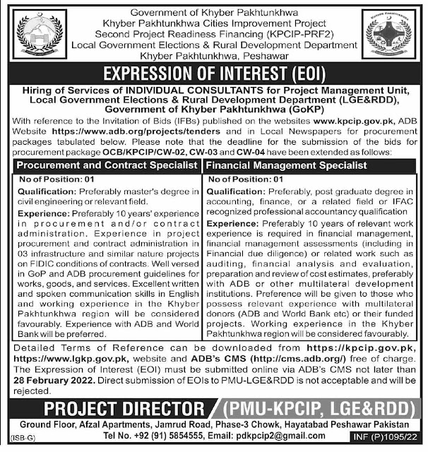 Latest Local Government Elections & Rural Development Department KPK Jobs 2022