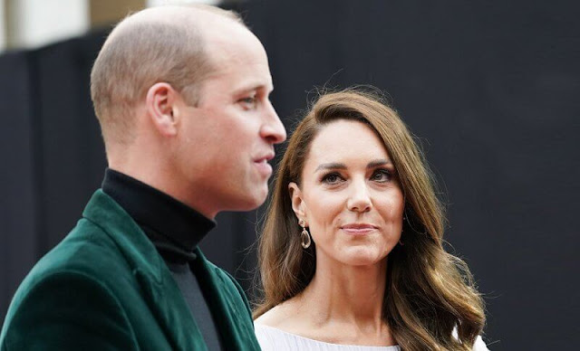 Kate Middleton wore a lilac grecian gown by Alexander McQueen. Kiki McDonough earrings. Duchess of Cambridge