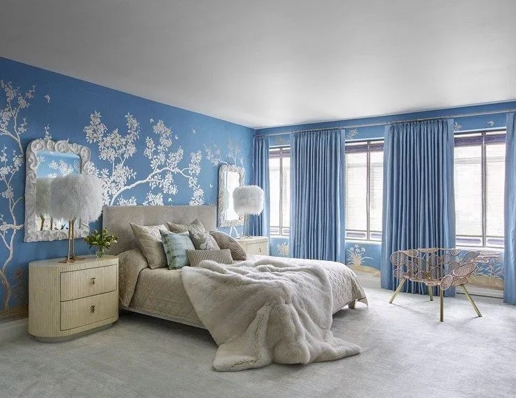 blue two colour combination for bedroom walls