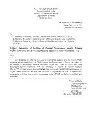 Extension of facilities of Central Government Health Scheme (CGHS) to Gramin Dak Sevaks (GDS) and dependent family members - reg.