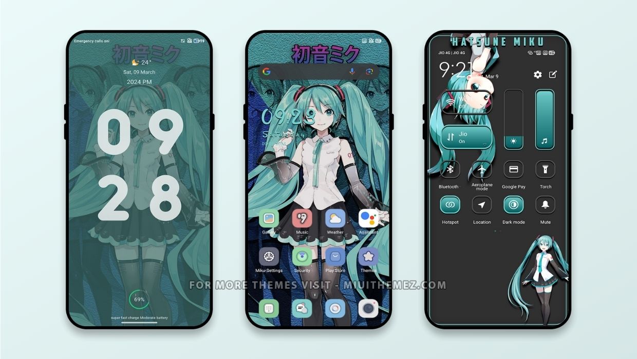 Hatsune Miku Dark Mode Theme for Xiaomi Redmi Phones