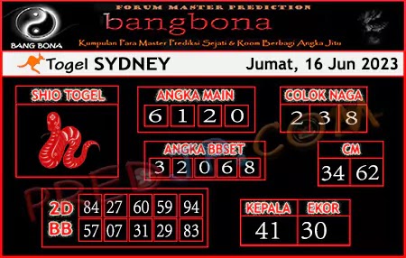 Prediksi Bang Bona Sydney Jumat 16 Juni 2023