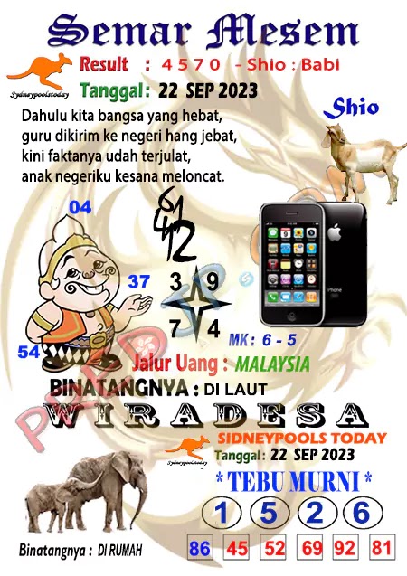 Prediksi Semar Mesem SDY Hari Ini JP 22 September 2023