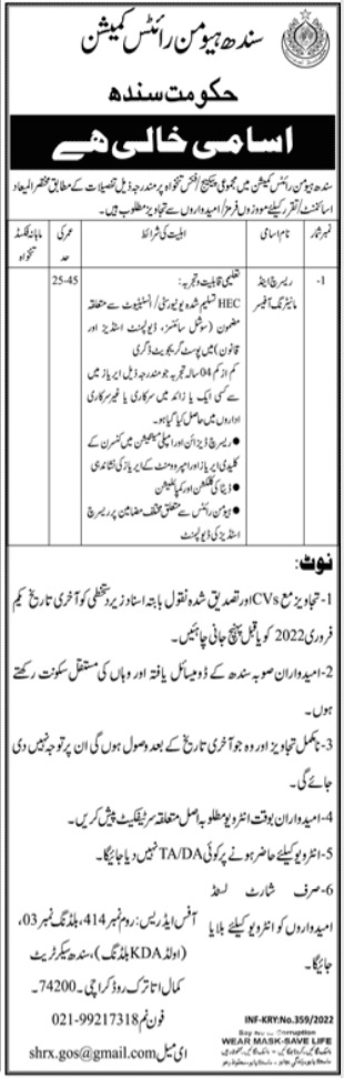 Sindh Human Rights Research & Monitoring Jobs 2022