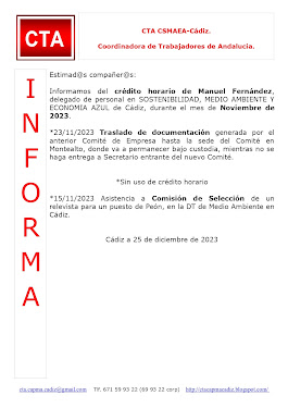 C.T.A. INFORMA CRÉDITO HORARIO MANUEL FERNANDEZ, NOVIEMBRE 2023