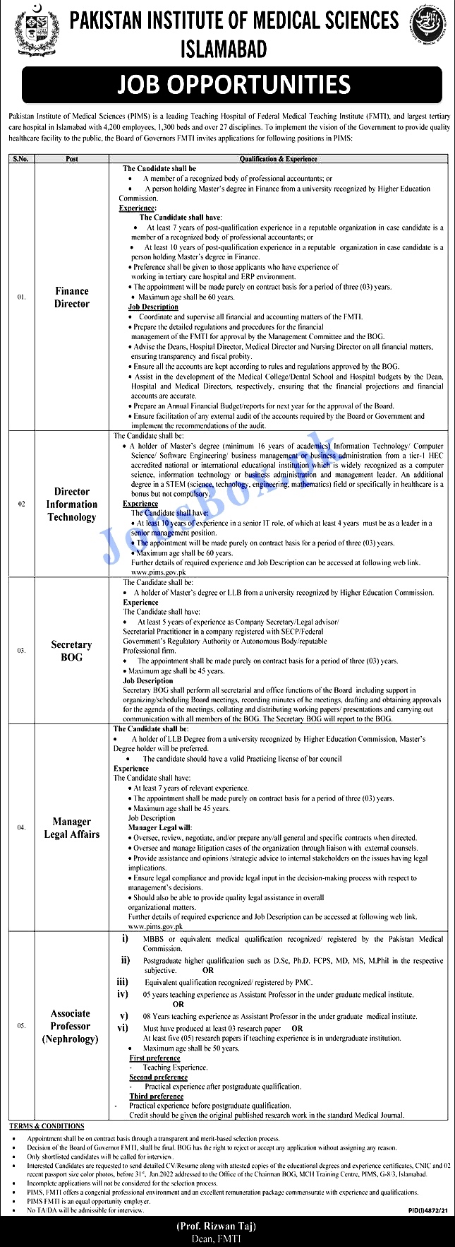 Federal Institute of Medical Education FMTI Jobs 2022