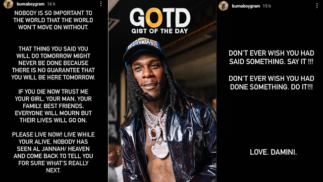 Live While You’re Still Alive - Burna Boy Says