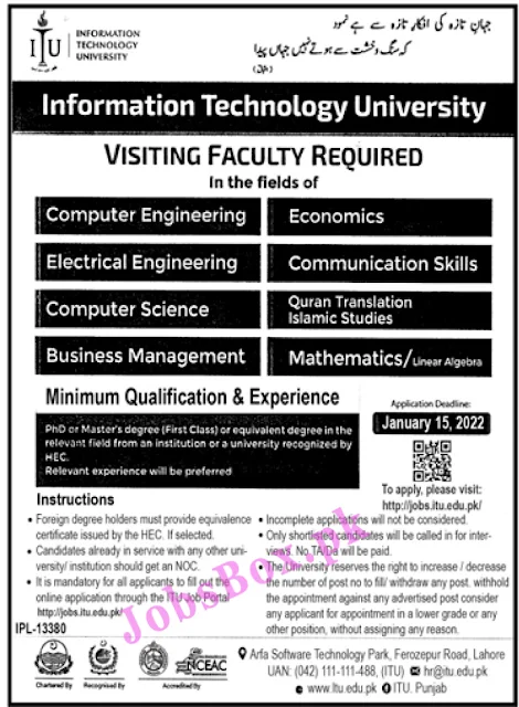 information-technology-university-itu-lahore-jobs-2022