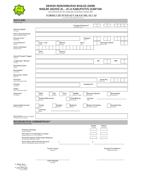 Form Pendaftaran Muallaf