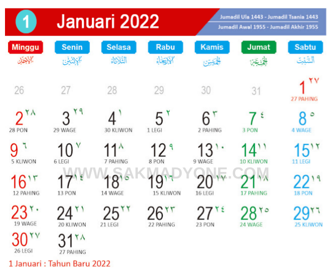 2022 januari tanggalan bulan jawa Kalender Jawa