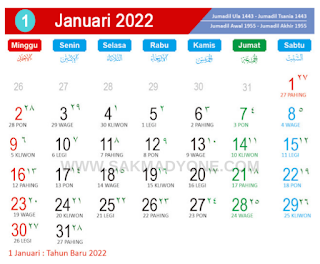 Kalender jawa bulan januari 2022