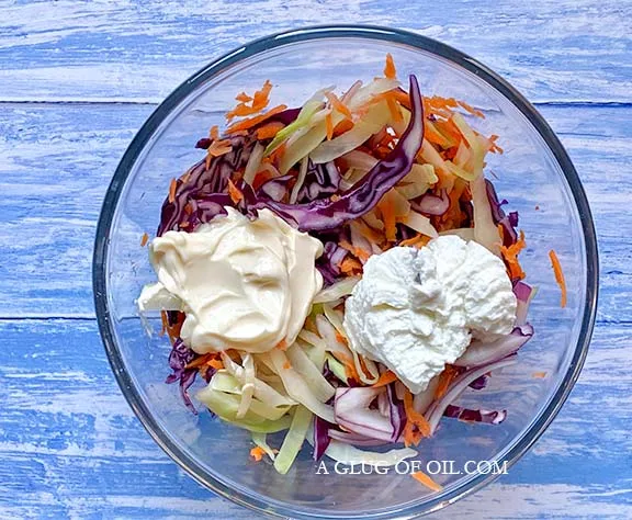 Coleslaw ingredients in a bowl