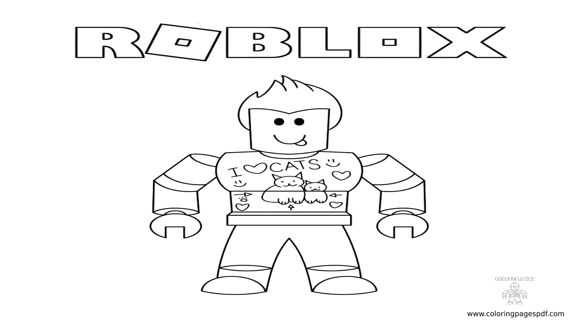 Coloring Pages Of A Roblox Person Wearing "I Love Cats" Shirt