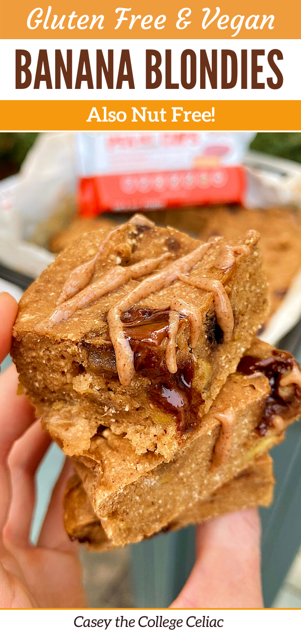 AD: Craving blondies but eating more #healthy? You'll love these #vegan #glutenfree banana blondies - complete with #dairyfree #nutfree chocolate!