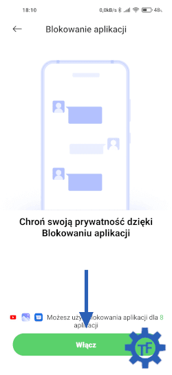 Przycisk włącz blokowanie aplikacji