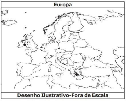 Um professor de Geografia, ao iniciar sua aula sobre o Continente Europeu, apresentou o seguinte mapa aos alunos